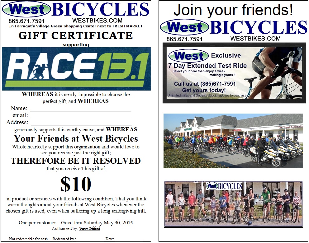 Sponsor West Bicycles in Farragut